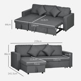 HOMCOM 3 Seater Pull Out Sofa Bed with Storage, Pre-Assembled & Delivered to Your Home for Free, Dark Grey