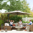Outsunny 3.7 x 2.7 m Cantilever Parasol w/ 360 Rotation and Easy Tilt Adjustment, Aluminium Hanging Offset Outdoor Umbrella w/ Double Top and Cross Base, UPF50+ Hanging Sun Shade, Grey Wood Effect