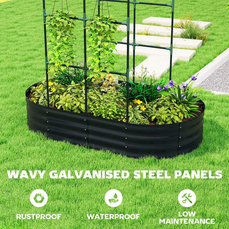 Outsunny Galvanised Raised Garden Bed with Arched Trellis, 5 x 3 x 6ft Metal Raised Bed for Garden with Open Bottom, Dark Grey