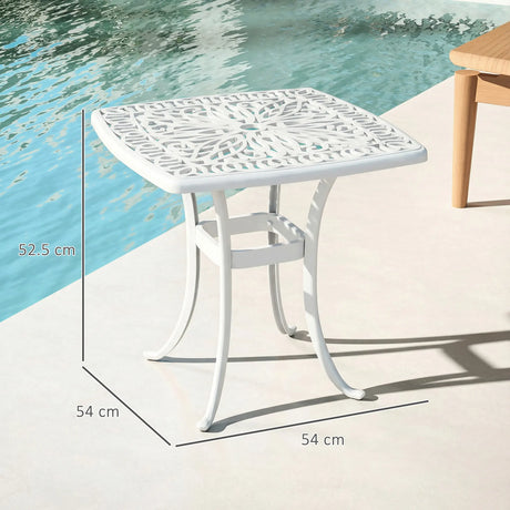 Outsunny Outdoor Garden Table with 38mm Dia. Umbrella Hole, Cast Aluminium Patio End Table with Anti-slip Foot Pads for Garden