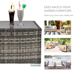 Outsunny Square PE Wicker Rattan Table with Glass Top - Dark Grey