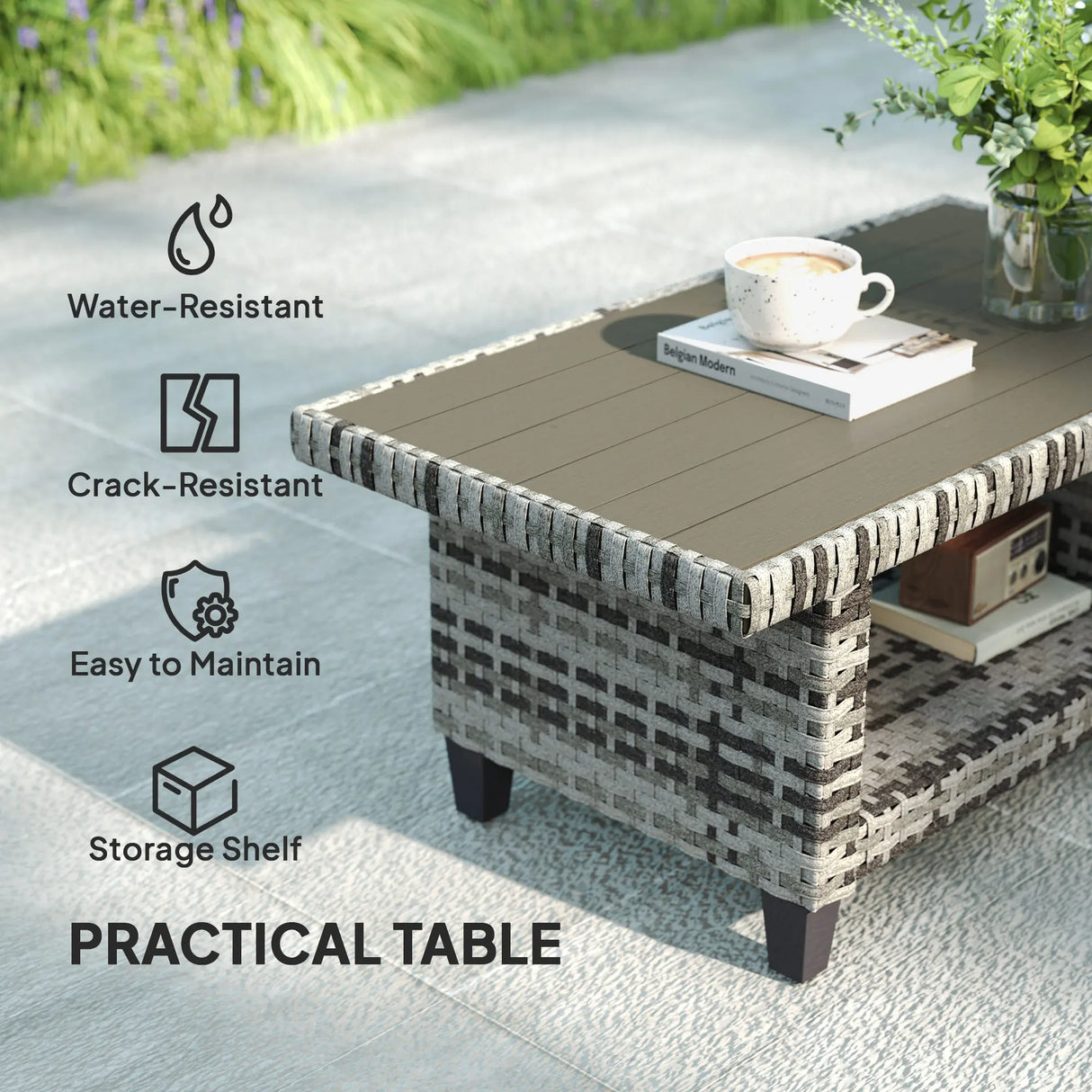 Outsunny Six-Piece Modular Rattan Sofa Set - Navy Blue