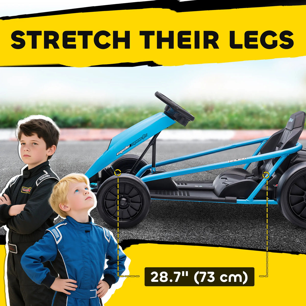 HOMCOM 24V Drift Kart, Electric Ride-On Racing Go Kart w/ 2 Speeds, Steering Wheel, Pedals for Kids Aged 8-12, Blue