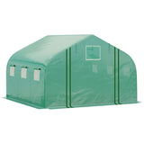 Outsunny Walk-in Polytunnel Garden Greenhouse, Outdoor Mesh Door Greenhouse with PE Cover and 6 Windows, 4.5 x 3 x 2m, Green