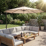 Outsunny 3 m Cantilever Parasol with Protective Cover and Wind Ropes, Banana Parasol with Crank Handle, Khaki