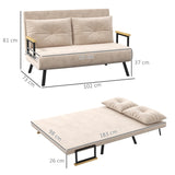 HOMCOM 4-in-1 Velvet-Feel Double Sofa Bed, with Pillows - Beige