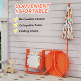 AIYAPLAY Kids Patio Set, Children Table and Chair Set, Outdoor Picnic Table with 2 Folding Chairs and Umbrella, Orange