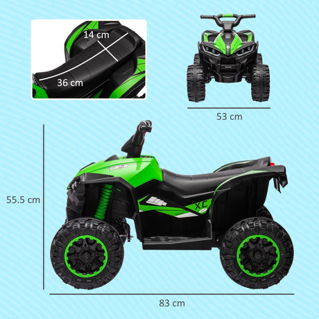 HOMCOM 12V Ride-On Quad Bike, with Music, Horn, LED Lights, for Ages 3-5 Years, Green