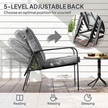 Outsunny Three-Piece Reclining Chair Set - Grey
