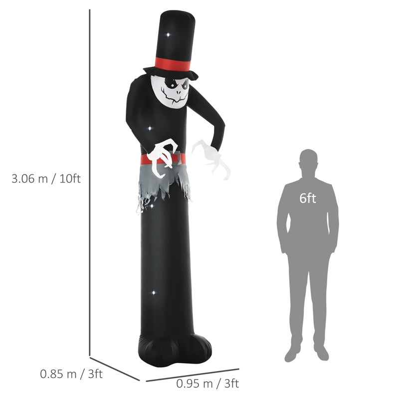 Outsunny Giant 10ft Halloween Inflatables Tall Ghost with Hat, Build-in LEDs Blow Up Scary Outdoor Decorations, for Party Yard Garden Lawn Decoration