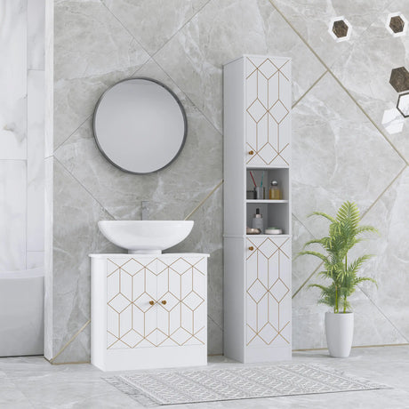 HOMCOM Tall Bathroom Storage Cabinet with Doors, Slim Bathroom Storage Unit with Adjustable Shelves, Freestanding Bathroom Storage Unit, White