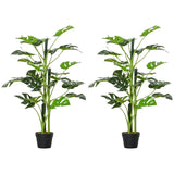 Outsunny 100cm/3.3FT Artificial Monstera Tree Decorative Cheese Plant 21 Leaves with Nursery Pot, Fake Tropical Palm Tree for Indoor Outdoor Décor, Set of 2