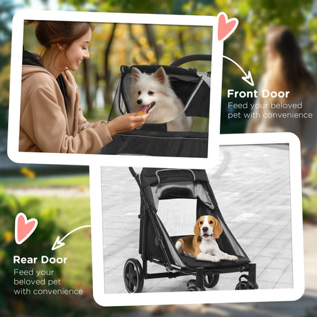PawHut Foldable Pet Stroller, with Universal Wheels, Shock Absorber, for Medium and Large Dogs - Black