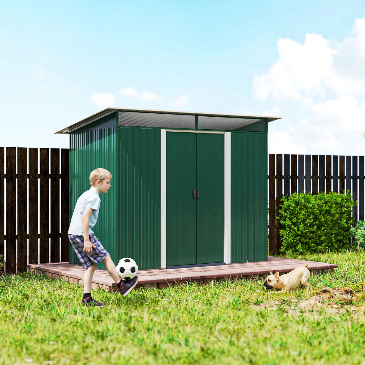 Outsunny 8.5 x 4ft Metal Shed with Lightsky Panels, Garden Storage Tool House with Double Doors for Garden, Patio and Lawn, Green