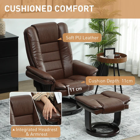 HOMCOM Faux Leather 135 Reclining Chair and Footstool - Brown