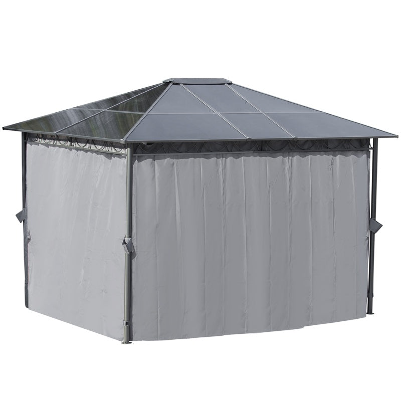 Outsunny 3 x 3.6m Hardtop Gazebo Canopy with Polycarbonate Roof, Permanent Pavilion Garden Gazebo with Curtains for Patio, Deck, Grey