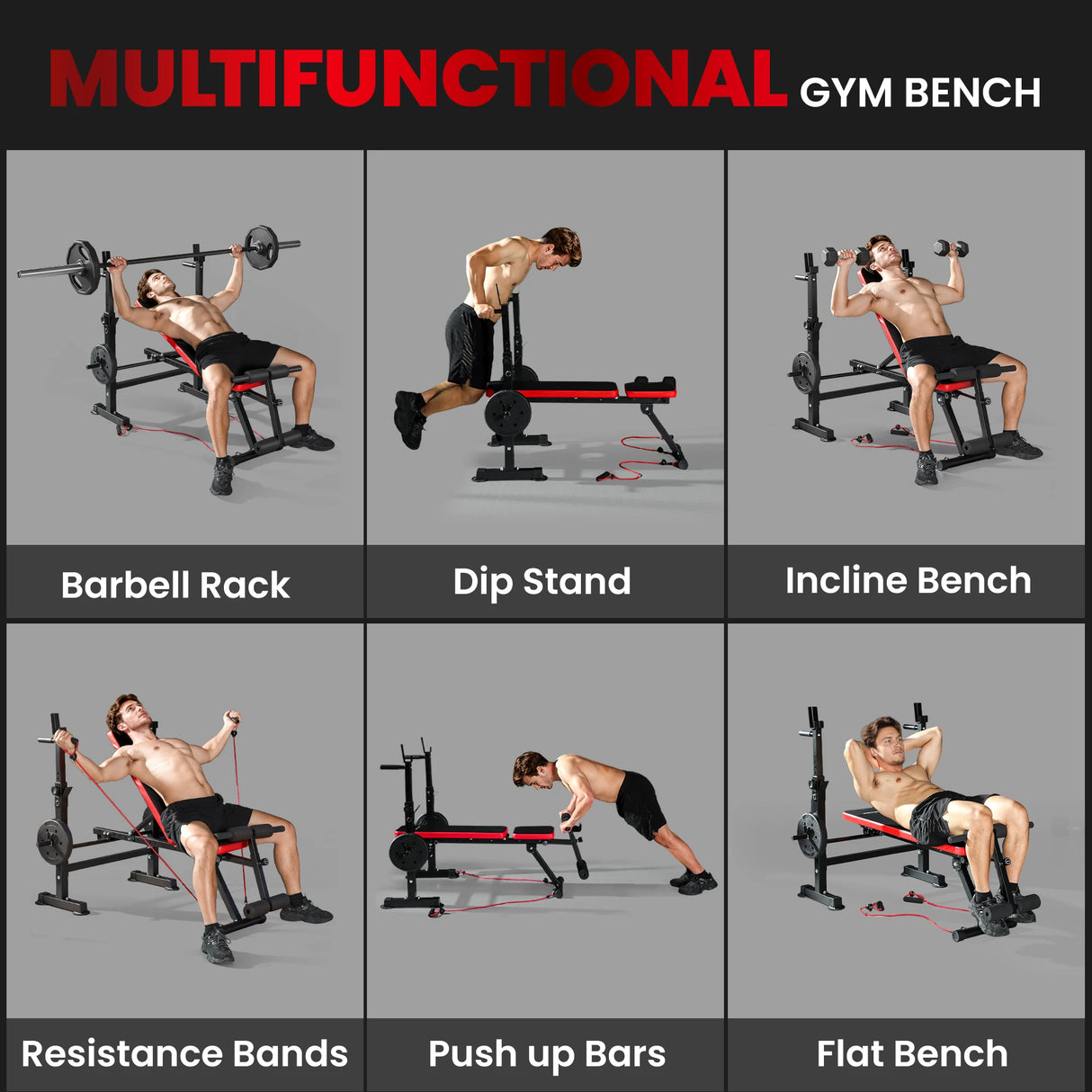 SPORTNOW Adjustable Weight Bench with Squat Rack and Dip Stand