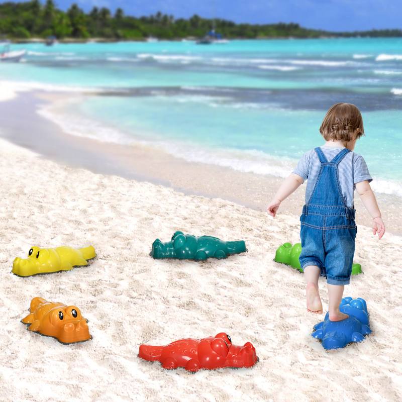 ZONEKIZ 6PCs Kids Stepping Stones, Crocodile-Designed Sensory Toys, with Anti-Slip Edge Balance River Stones