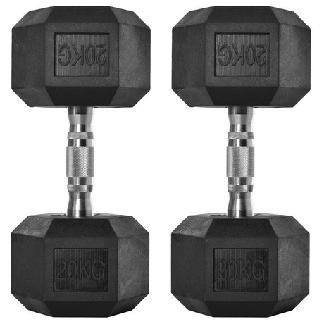 HOMCOM 2x20kg Rubber Hex Dumbbell Portable Hand Weights Dumbbell Home Gym Workout Fitness Hand Dumbbell