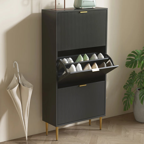 HOMCOM Narrow Shoe Cabinet with 3 Flip Drawers - Black