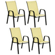 Outsunny 4 Pieces Garden Chairs, Stackable Outdoor Chairs with High Backrest and Armrest, Breathable Mesh Fabric Dining Chair Set of 4, Beige