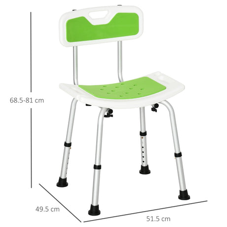 HOMCOM Shower Stool with Backrest, Height Adjustable Shower Chair with Anti-slip Foot Pads, Shower Head Holder, Green