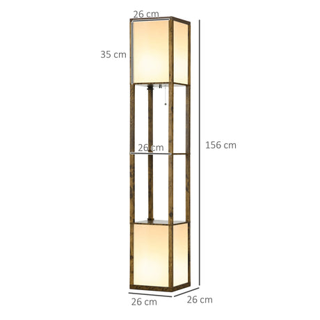 HOMCOM Modern Shelf Floor Lamp with Dual Ambient Light, Standing Lamp Living Room, Bedroom, 156cm, Brown