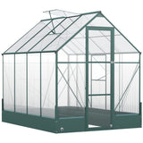 Outsunny 6x8 FT Polycarbonate Greenhouse with Base and Raised Bed, Walk-in Greenhouse with Aluminium Frame, Temperature Controlled Window, Foundation for Plants, Flowers, Vegetable