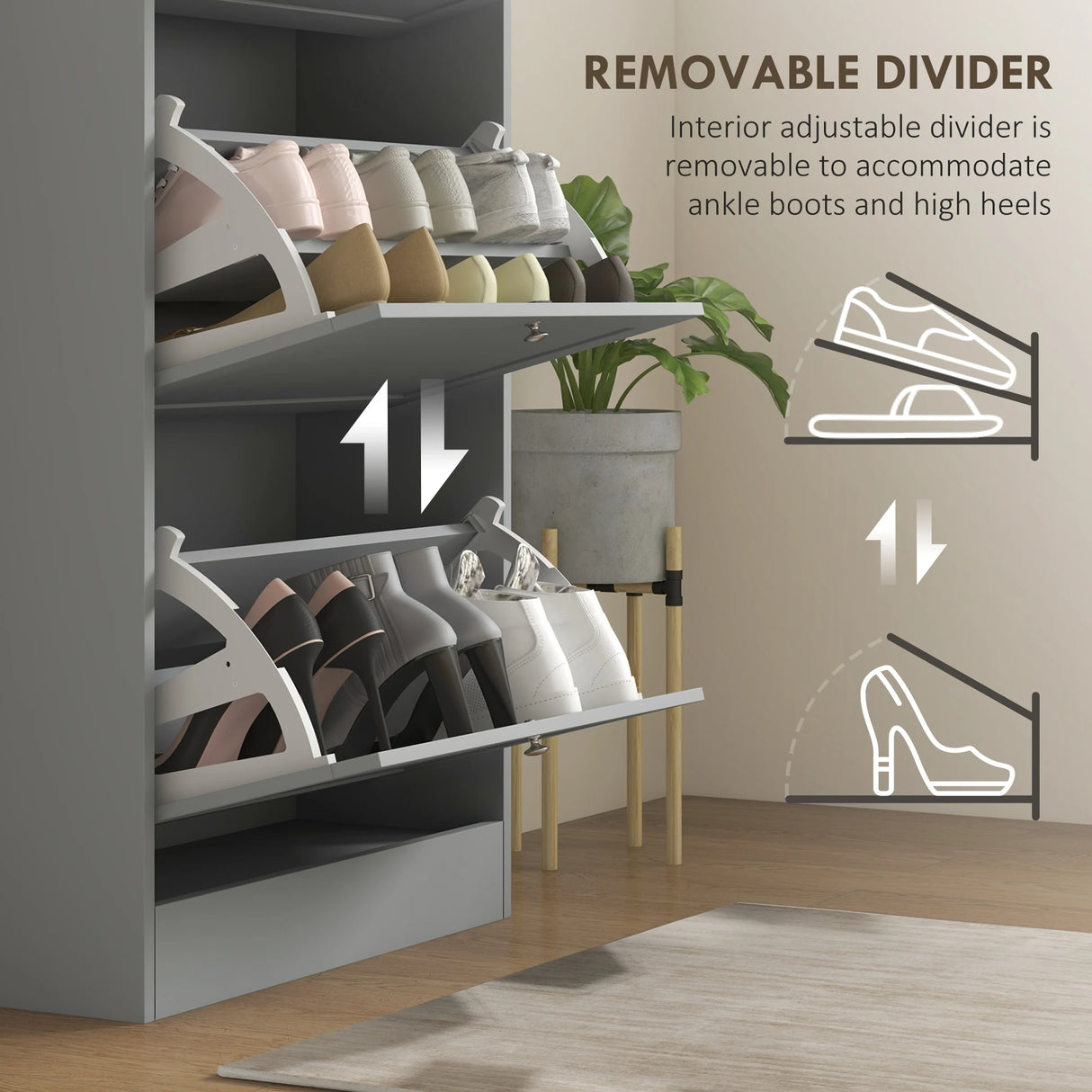 HOMCOM Modern Compact Three-Drawer Shoe Storage Cabinet - Grey