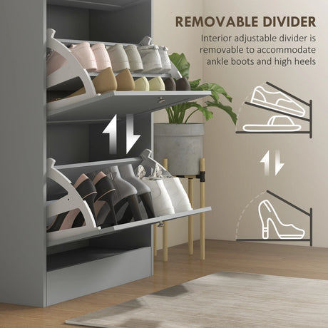 HOMCOM Modern Compact Three-Drawer Shoe Storage Cabinet - Grey