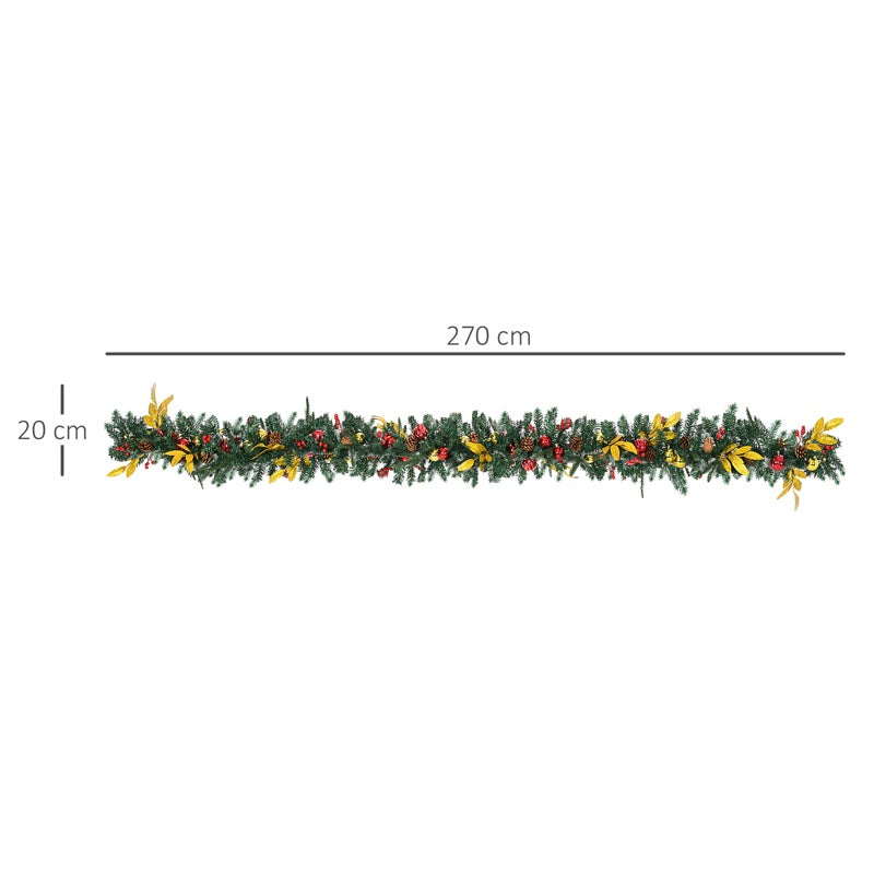 HOMCOM 2.7M Artificial Christmas Garland w/ Pine Cones Decorations Seasonal Style Beauty Home Fireplace Doors