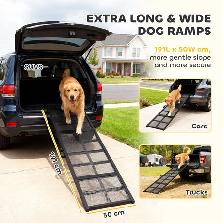 PawHut 191 x 20cm Dog Ramp for Car, Extra Long Pet Stairs with Non-Slip Surface, for Large Dogs, Black