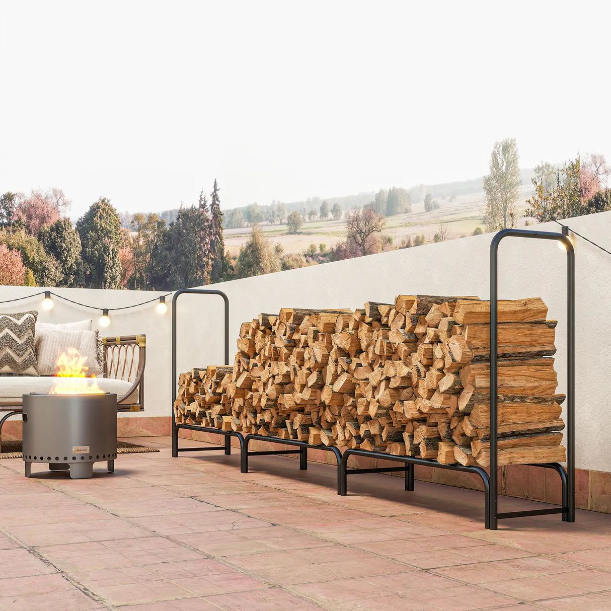 Outsunny Firewood Rack with Waterproof Cover, Heavy Duty Metal Log Store Indoors, Log Storage Holder for Outdoor Indoor Fireplace, 300 x 36 x 99 cm, Dark Green