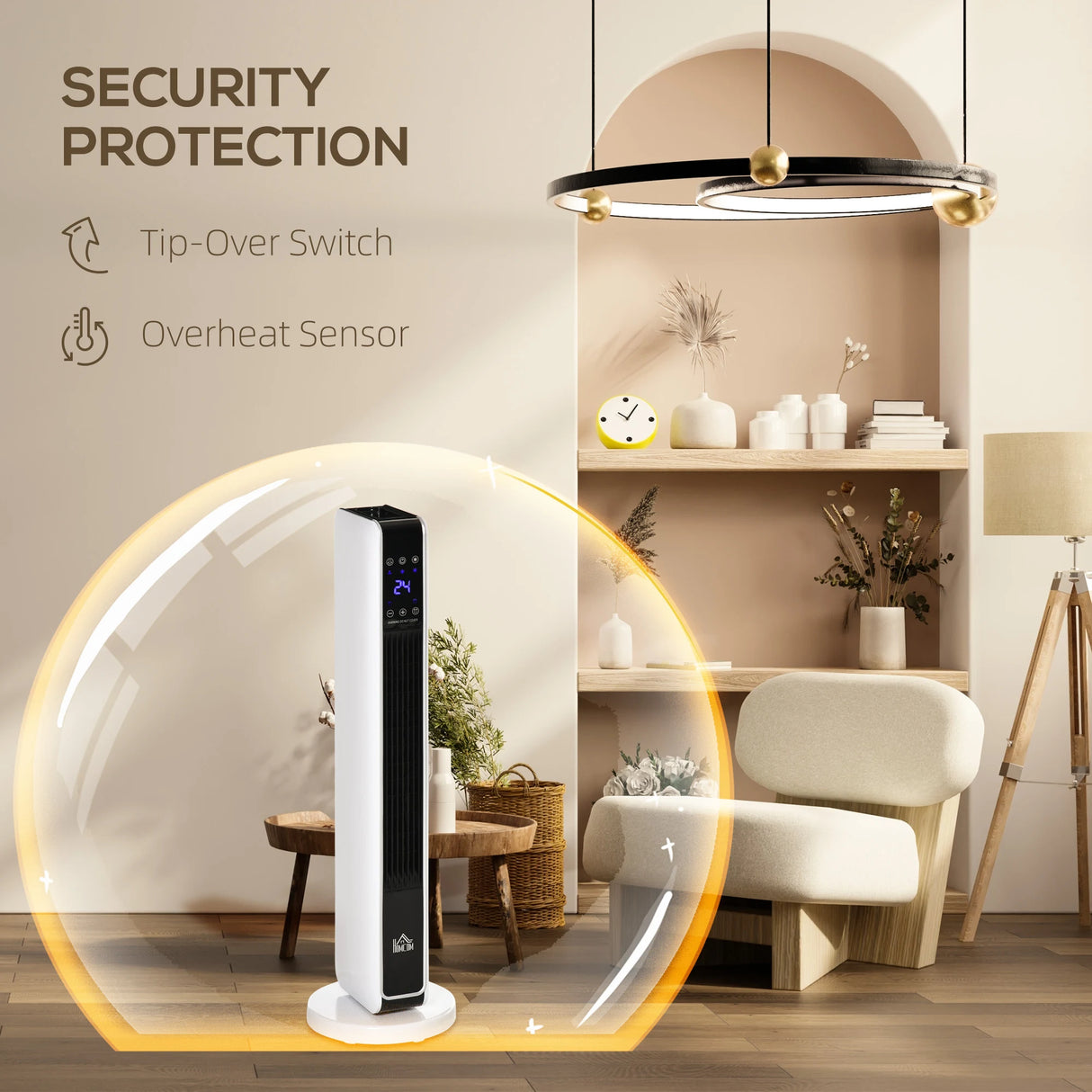 HOMCOM 1100W/2200W Space Heater with 65 Oscillation & 8-Hour Timer and Overheat & Tip Over Protection, Room Heater with 2 Heat and Fan for Bedroom, 29 inch