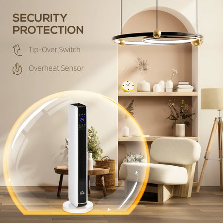 HOMCOM 1100W/2200W Space Heater with 65 Oscillation & 8-Hour Timer and Overheat & Tip Over Protection, Room Heater with 2 Heat and Fan for Bedroom, 29 inch