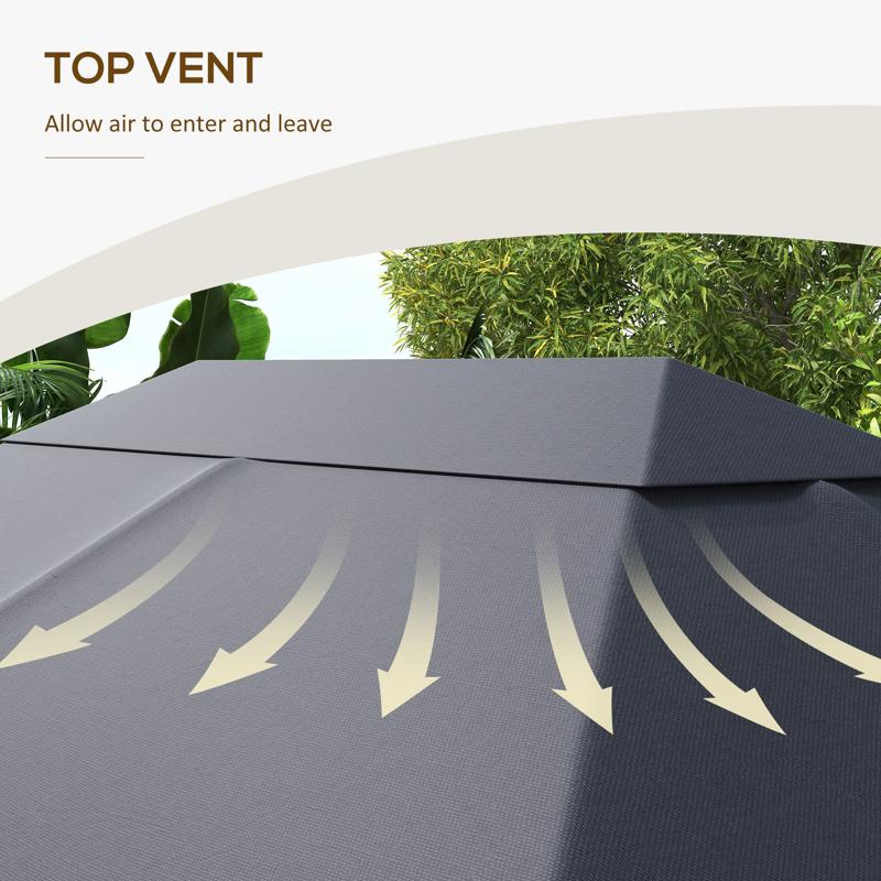 Outsunny 3 x 4m Gazebo Canopy Replacement Cover, Gazebo Roof Replacement (TOP COVER ONLY), Dark Grey