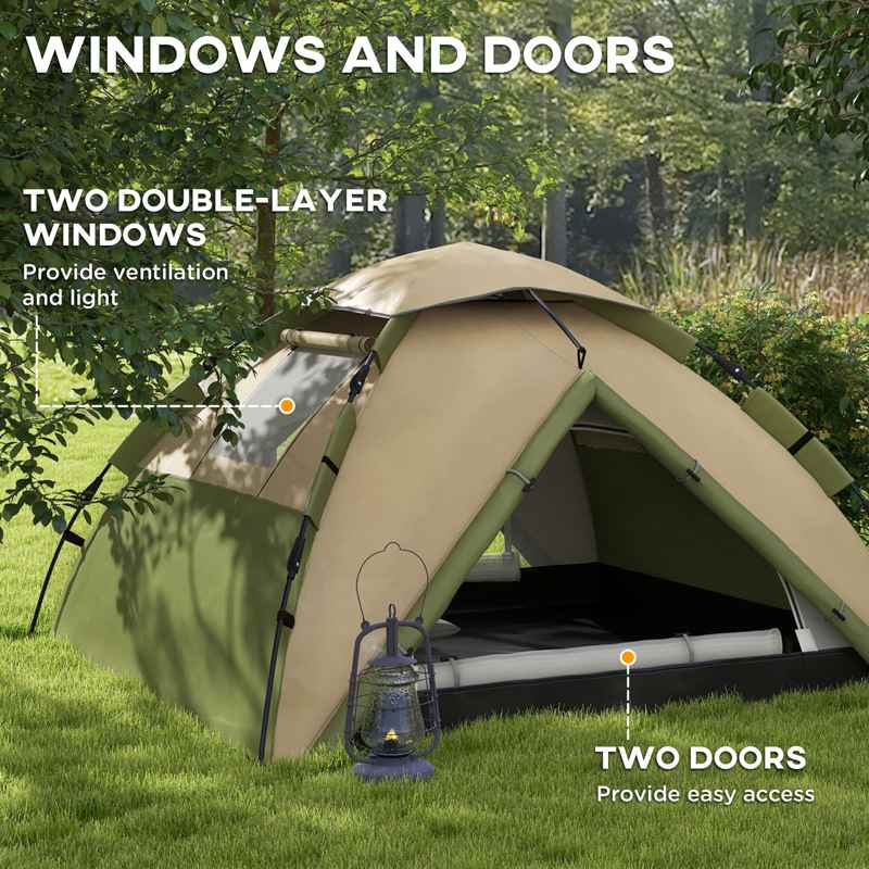 Outsunny Two-Man One Room Camping Tent, with Accessories - Dark Green