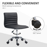 HOMCOM Armless Task Desk Chair, Swivel Office Chair with Faux Leather, Adjustable Seat Height, Chrome Base, Wheels for Home, Black