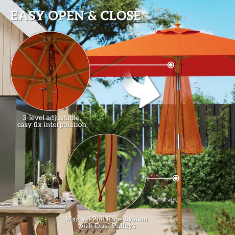 Outsunny 2m Tilting Wooden Pole Parasol - Orange