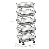 HOMCOM 5 Tier Storage Trolley, Stackable Fruit Vegetable Cart for Kitchen, Living Room, 40 x 2 x 97 cm, Black