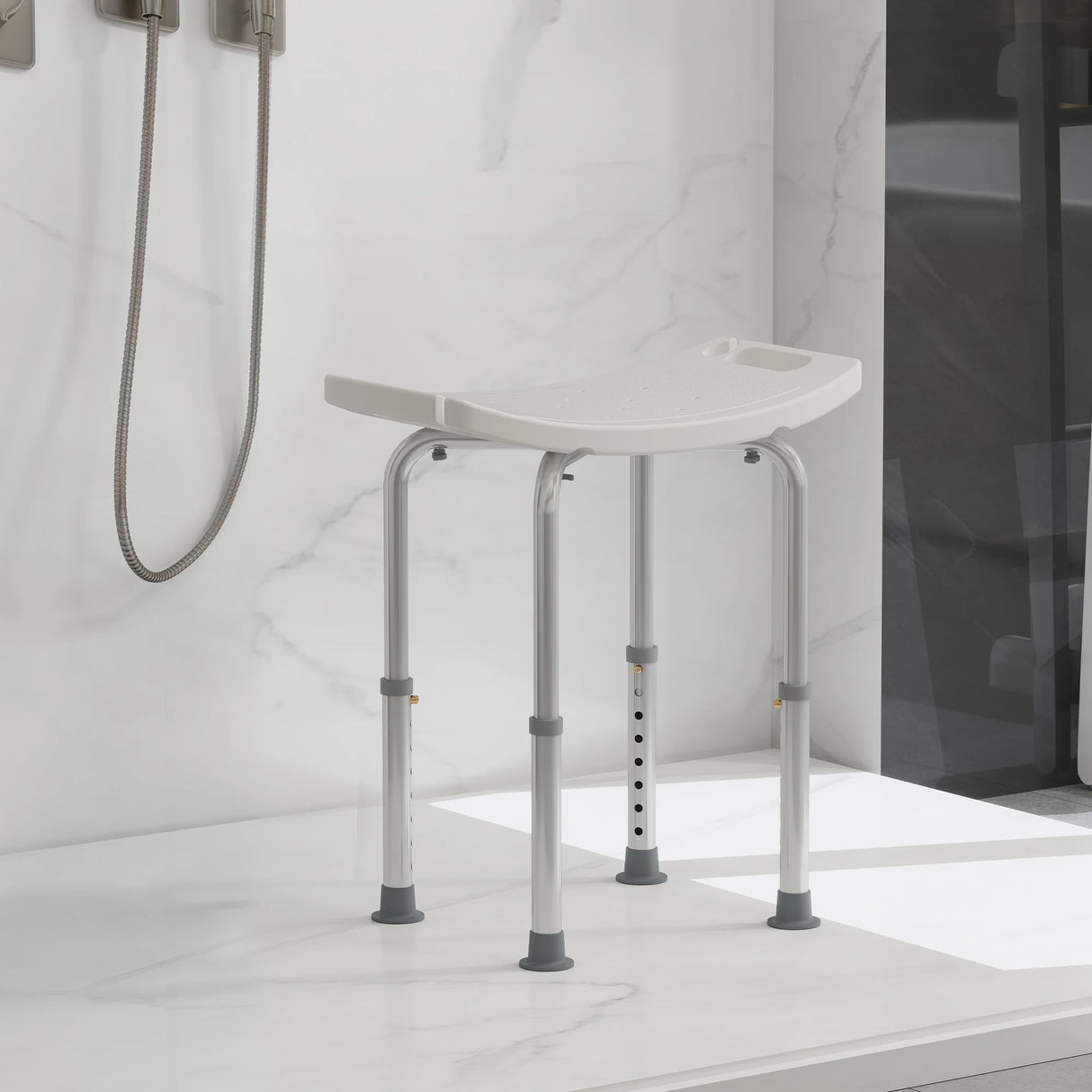 HOMCOM Height Adjustable Bath Stool, Aluminium Shower Stool with Non-Slip Pads for Elderly, Disabled, Seniors, Pregnant, White
