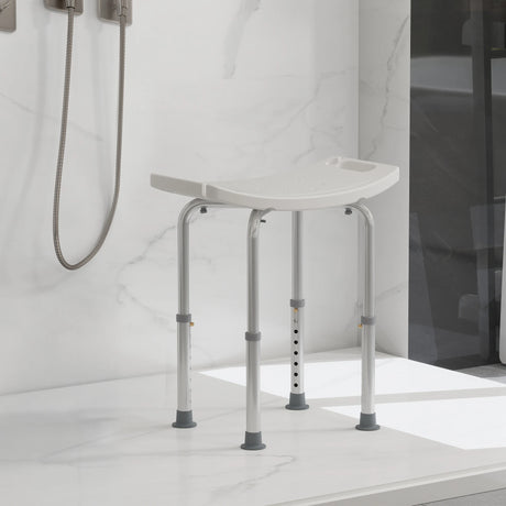 HOMCOM Height Adjustable Bath Stool, Aluminium Shower Stool with Non-Slip Pads for Elderly, Disabled, Seniors, Pregnant, White