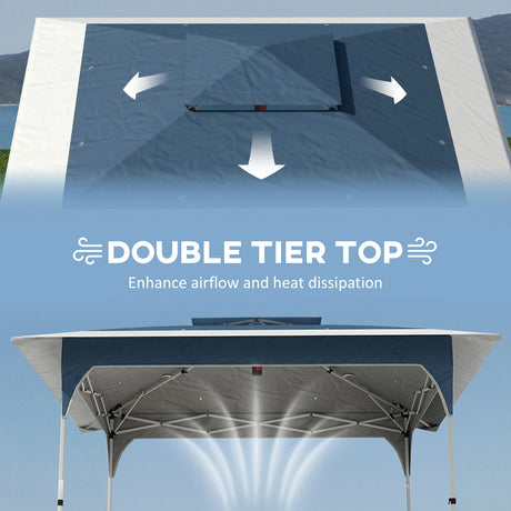 Outsunny 3.5 x 3.5 m Pop Up Gazebo with One-Push Setup, UPF50+ Double Tier Garden Party Tent Marquee with Carry Bag, Blue