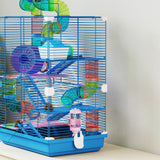 PawHut 5 Tier Hamster Cage Carrier Habitat w/ Exercise Wheels, Tunnel, Blue
