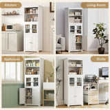 HOMCOM Freestanding Kitchen Cupboard, 4-Door Storage Cabinet with Adjustable Shelf and Glass Doors for Dining Room, Living Room, White