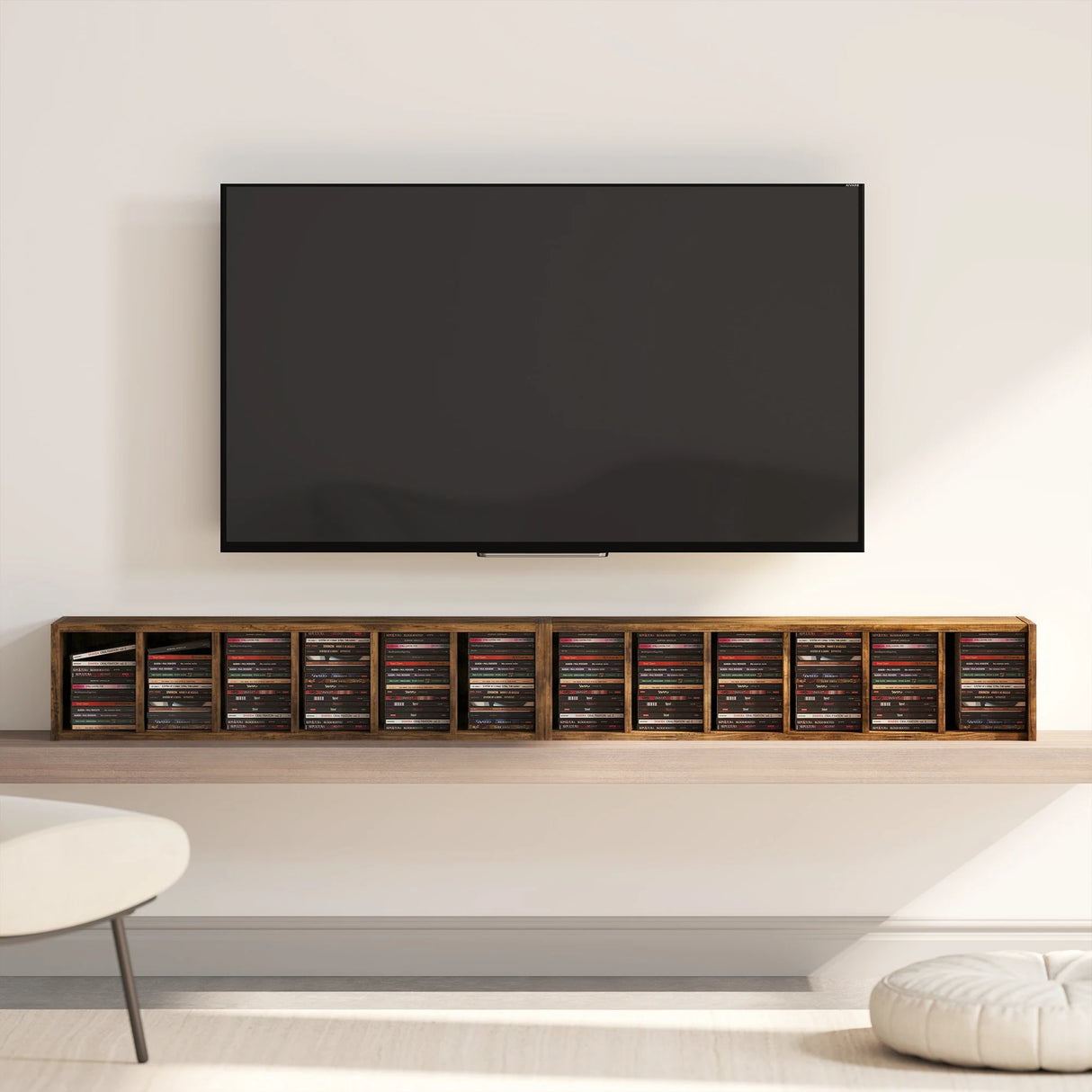 HOMCOM Set of 2 CD Media Display Shelf Unit Tower Rack with Adjustable Shelves, Rustic Brown