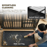 PawHut Heavy Duty Dog Crate, Dog Cage with Wheels for Small Medium Breeds, Metal Pet Kennel with Removable Tray
