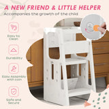 HOMCOM Kids Step Stool, Adjustable Standing Platform, Toddler Kitchen Stool, White
