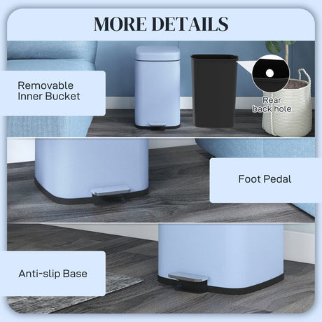 HOMCOM 20L Modern Boxy Metal Home Kitchen Bin - Light Blue