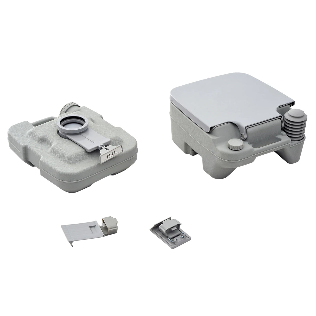 HOMCOM 10L Portable Toilet for Adults, Outdoor Camping Toilet with 2 Detachable Tanks & Push-button Operation, Compact Outdoor Travel Potty Loo with Lid, Seat for Fishing, Hiking, Picnic, Grey